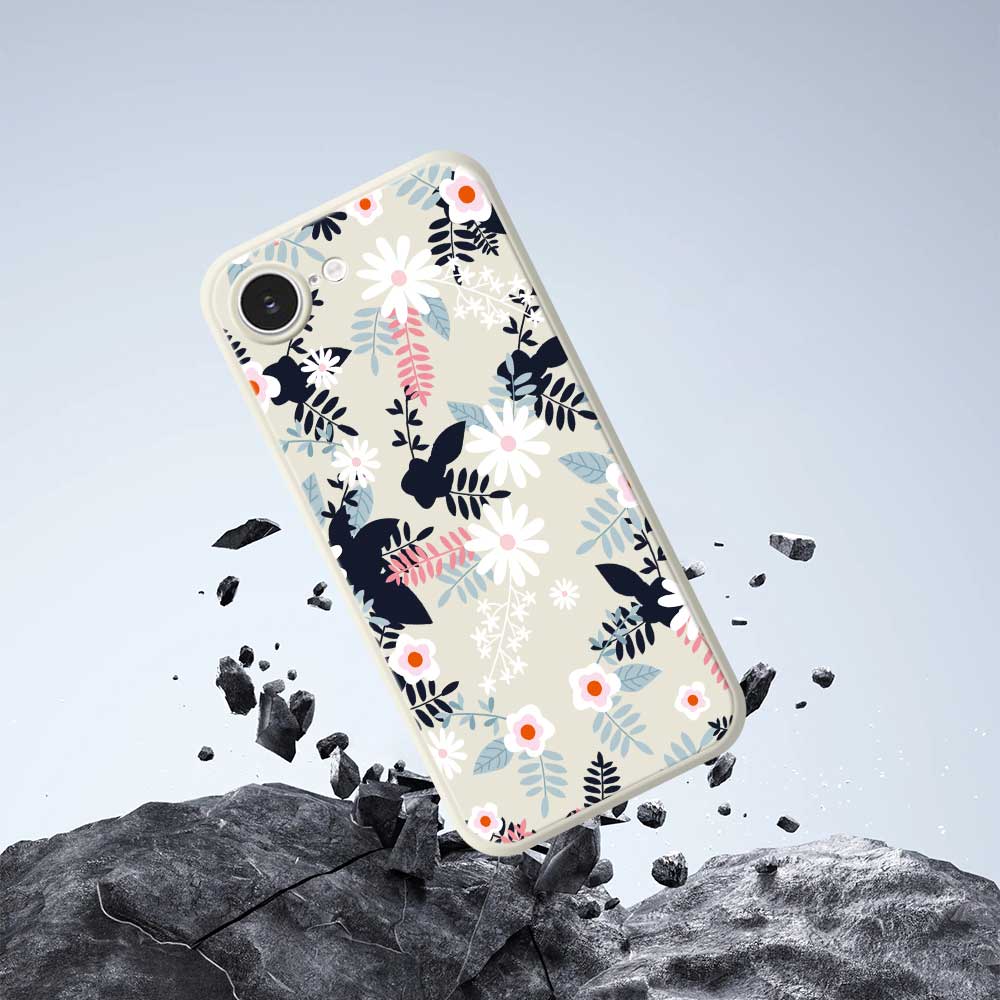 For iPhone 16e Case Flowers and Leaves Pattern Printing Straight Edge TPU Phone Back Cover