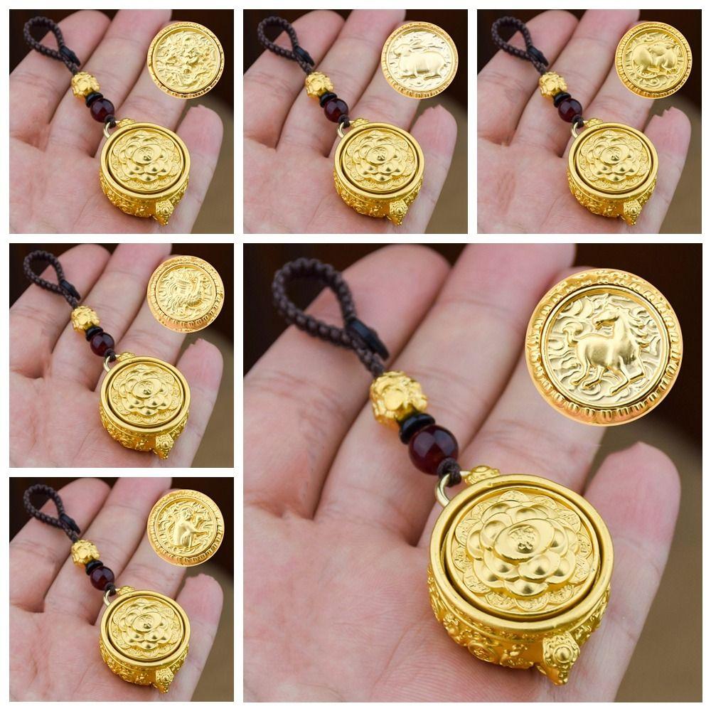 Brass Chinese Style Lucky Pendant Copper Car Key Ring Auspicious Zodiac Cornucopia Key Chain Men