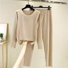 Ladies' Casual And Comfortable Long Sleeved Solid Color With Thick Velvet Sleepwear And Warm Pants Set