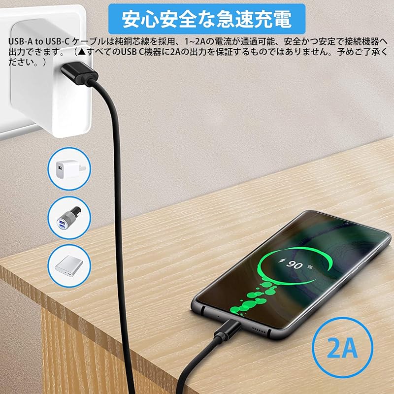 USB Type C Cable 2m [3 Pieces, Black]LpoieJun Type C (USB A To C) Cable Heavy Duty PVC Material Super Fast Charging with 2A Output USB2.0 Compliant