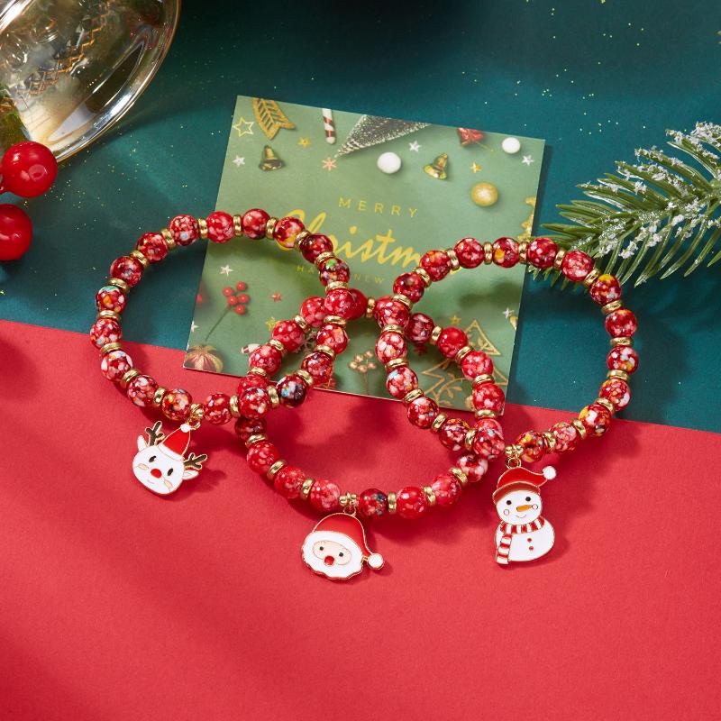 Delightful Christmas Tree Snowman Bracelet Set For Women Delicate Santa Elk Snowflake Stacking Bracelet Jewelry Accessories
