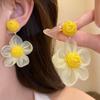 Raffia Dangle Earrings Sunflower Flower Ear Drop Elegant Wood Drop Earrings  Holiday