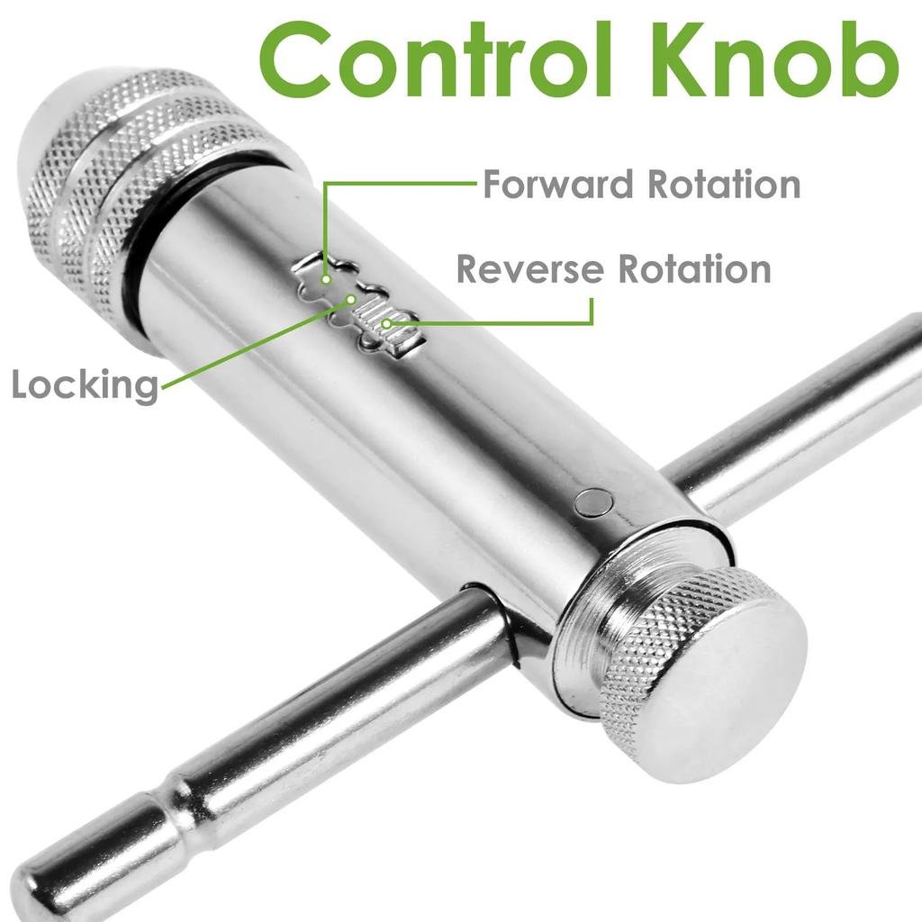2 шт. Трещоточный ключ Регулируемый держатель с Т-образной рукояткой, Трещоточный метчикодержатель Т-образного типа для метрических резьбовых метчиков M3-M8 / M5-M12, Ручной инструмент