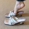 Fashion New Fashion Trend Wedge One-Word Square-Toe Slippers 2025 Temperament Fashion New Outside Summer Sandals