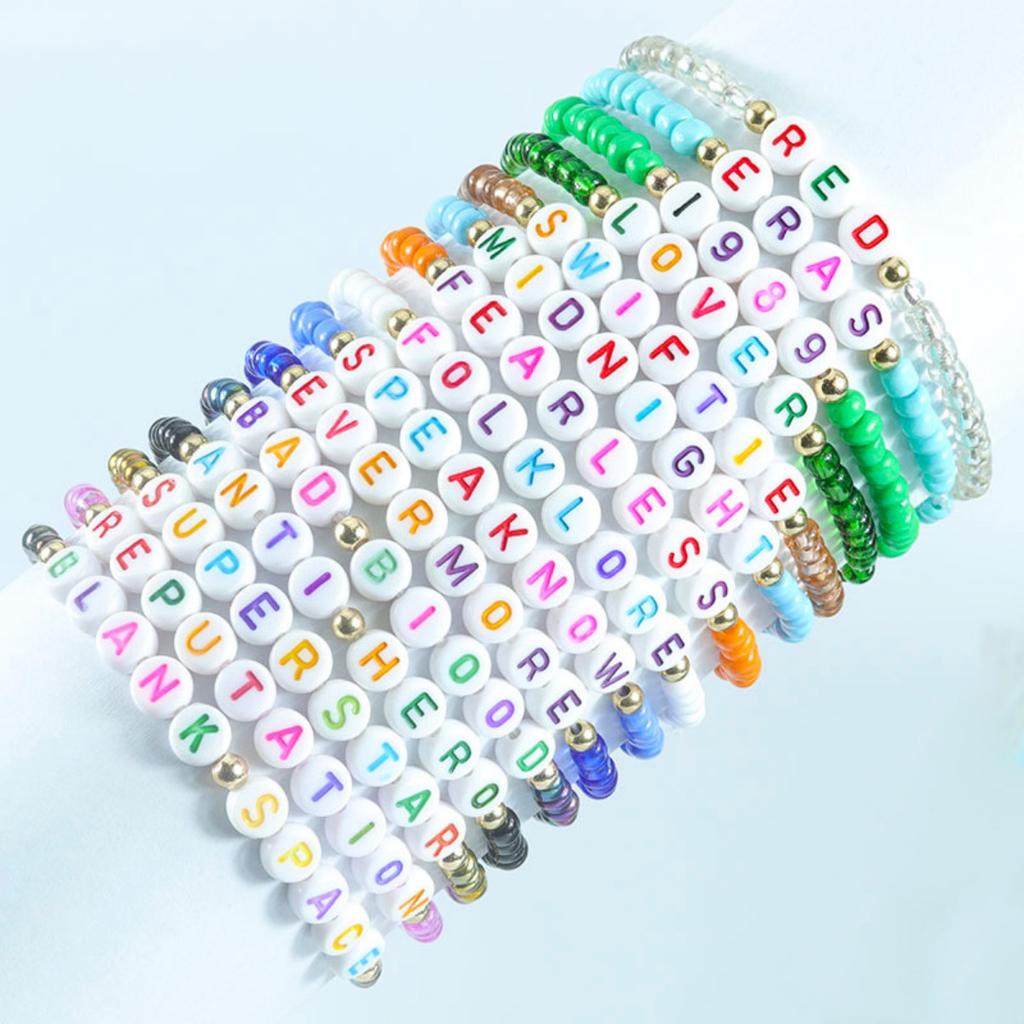 Multi-layer Color Soft Pottery Bracelet Elastic Color Letter Beaded Bracelet Set