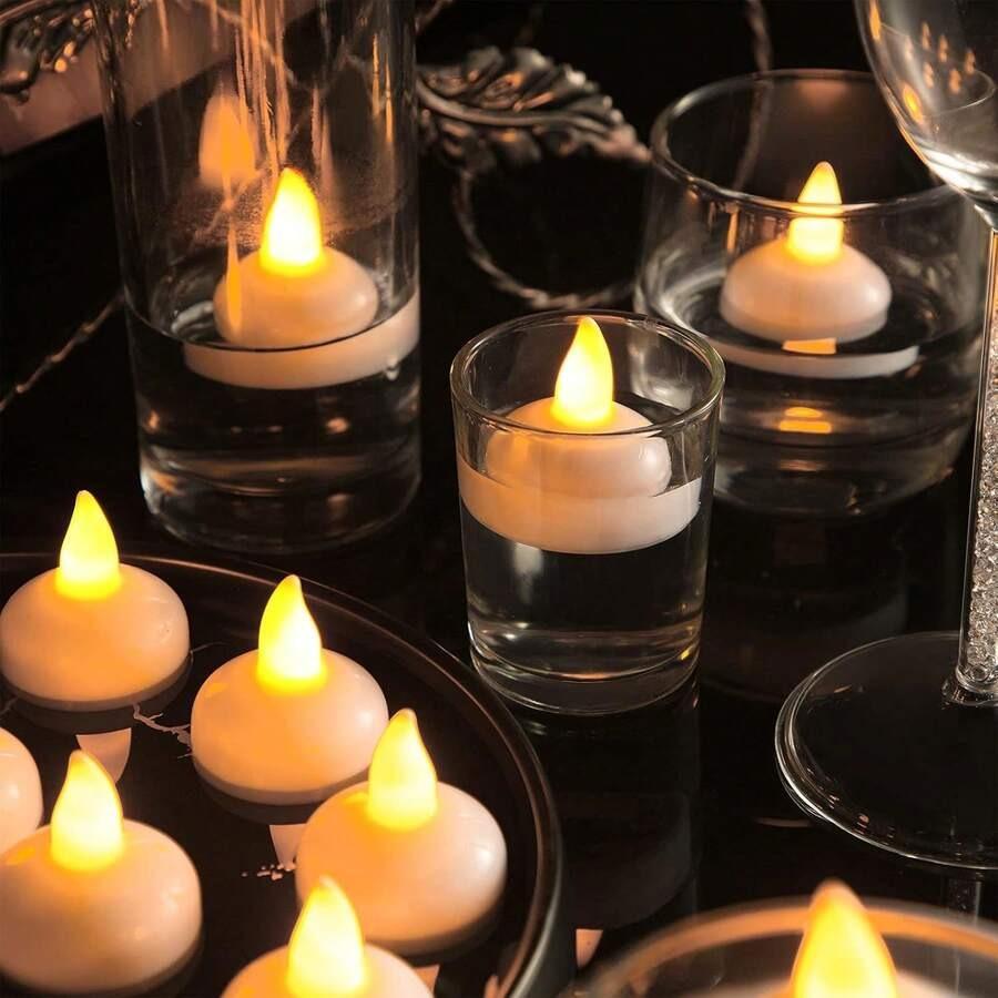 12pcs Flameless Waterproof LED Floating Tea Lights, Flickering Wish Candles,Suitable for Valentine's Day,Wedding,Party,Vase,Pond