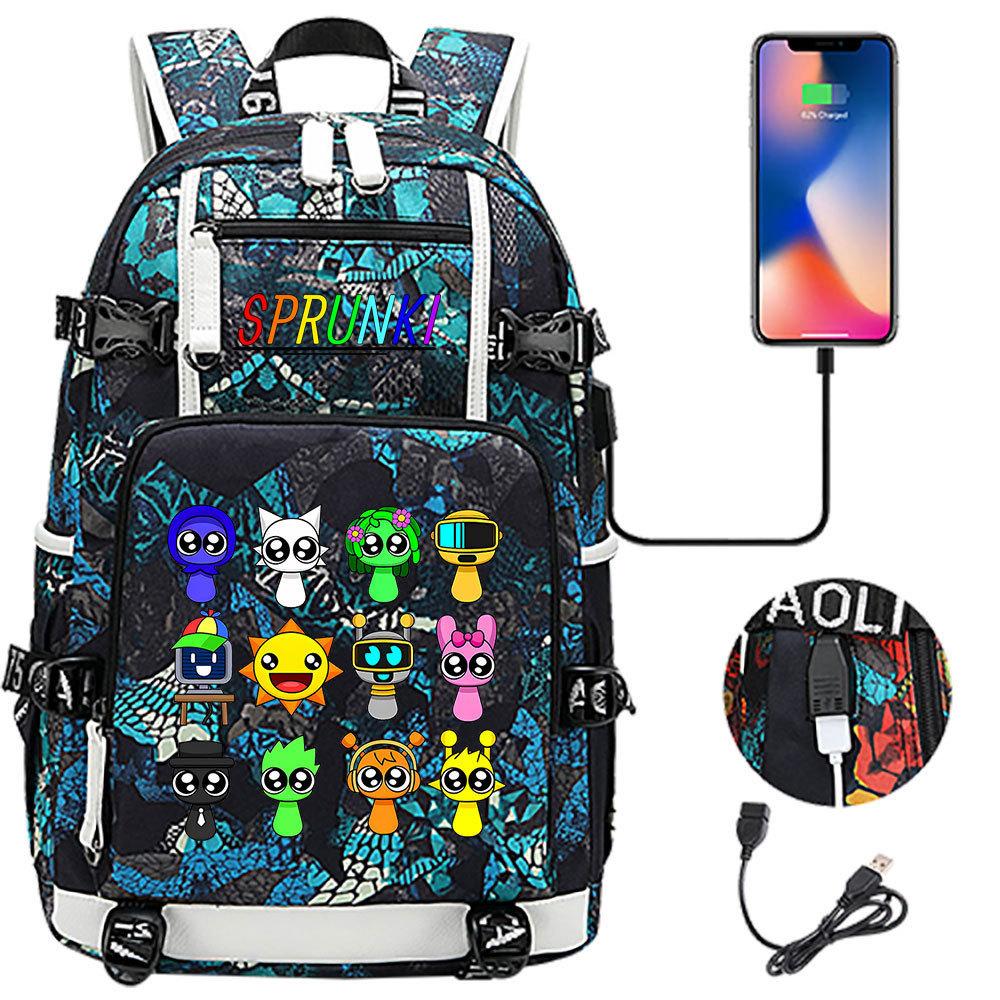 Rhythm Box Printed USB Backpack Teenagers Students Casual Large Capacity Travel Daypack