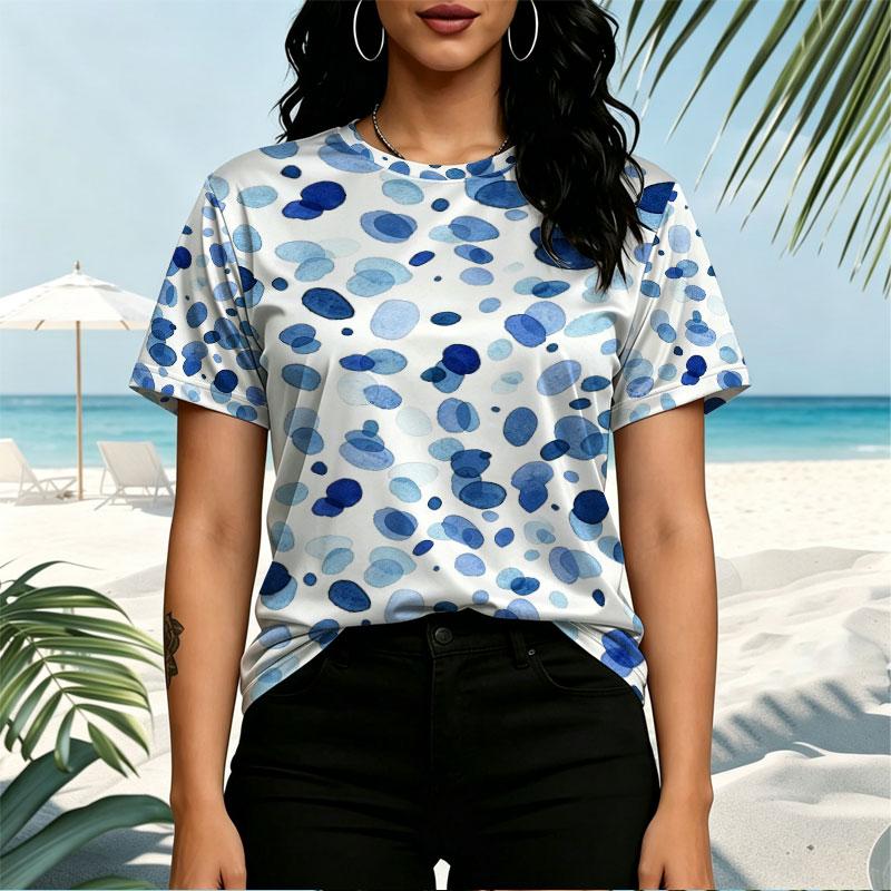 Women's Basic Short Sleeve Tee, Minimalist with Blue Accent, Soft Breathable, Versatile for Beach, Girls' Outings & Daily Casual Wear