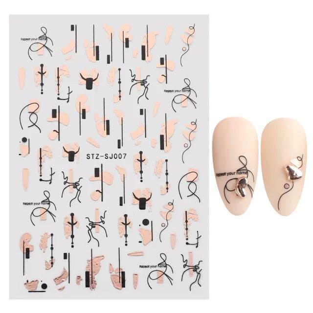 Lily Flower Geometric 3D Nail Stickers Maple Leaves Lines Nail Art Adhesive Sliders Red Berries Decals Decoration PPSTZ-SJ027