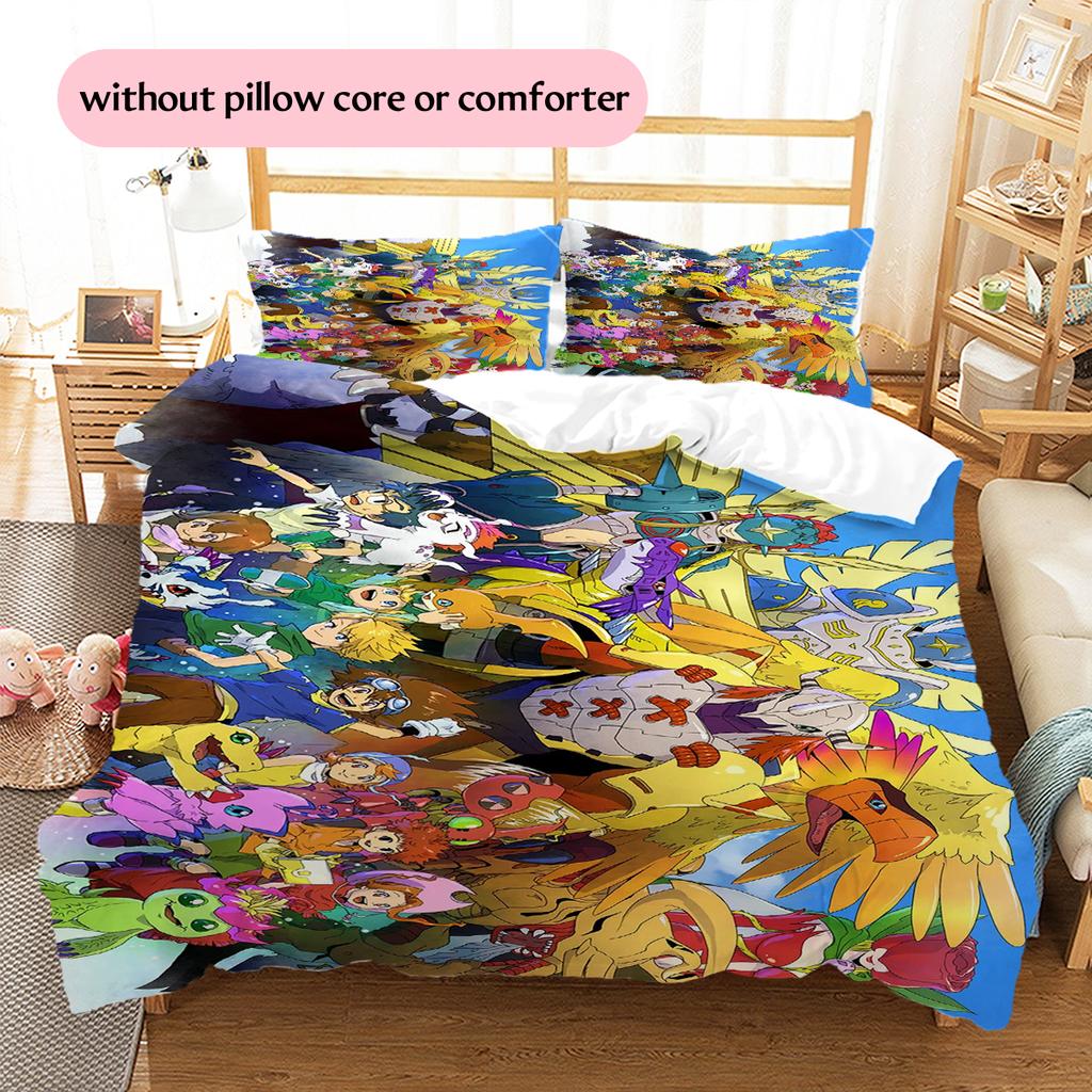 Digimon Collage Duvet Cover & Pillowcases, Digimon Fan Bedroom Bedding, Perfect Gift.chl