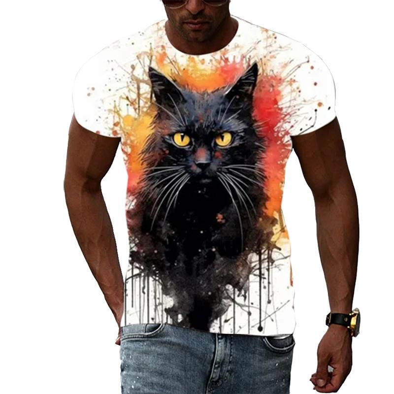 Мужская футболка с ярким пейзажным принтом - Мягкая полиэстеровая футболка с круглым вырезом, слегка тянущаяся, машинная стирка, базовая вещь на все сезоны для улицы