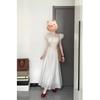 Summer White Temperament Ruffle Leaf Edge Flying Sleeve Dress Long Dress Girl Waist Thin a Word Beautiful Dress Woman