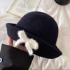 Solid Color Bow Bucket Cap Korean Style Women Bucket Hat Sweet Woolen Fishing Cap  Streetwear