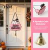 Festive Entrance Hanging Bell Halloween Cute Witch Hat Ghost Door Sign, Wooden Decoration, Decorative Skull Doorbell Pendants for Indoor Outdoor Home