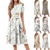 Women's Loose Casual And Fashionable Round Neck Short Sleeved Printed Mid Length Dress