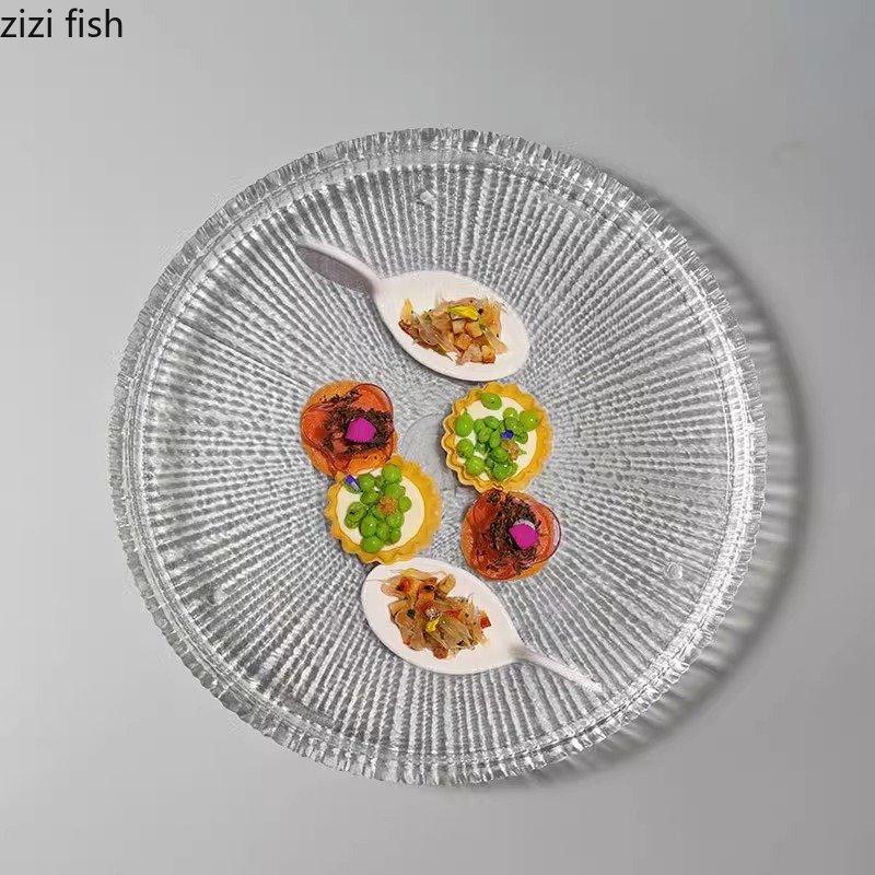 Transparent Glass Dinner Plate Restaurant Creative Flat Plate Dessert Plate Snack Plates Pasta Salad Plates Special Tableware