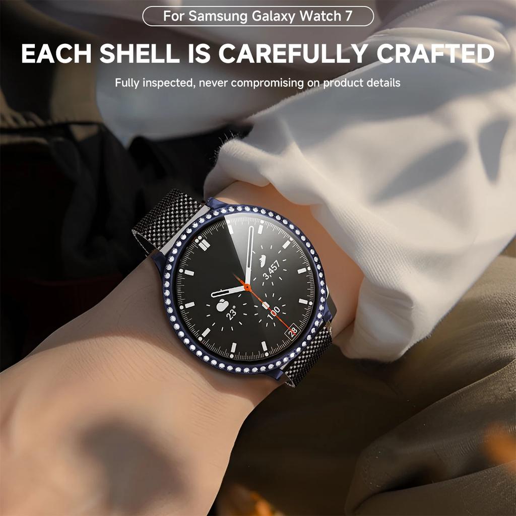 Стеклянный+Алмазный Чехол для Samsung Galaxy Watch 7 40 44мм Аксессуары Блестящий ПК Бампер+Защита Экрана для Galaxy Watch 7 Чехол