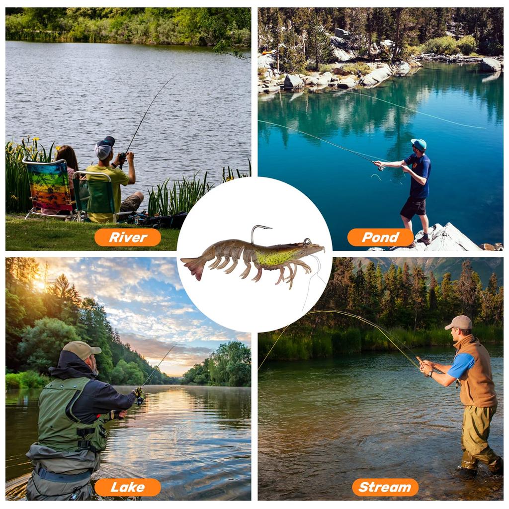 GOTURE Приманка в виде креветки, червь-креветка, двукрылый червь, мягкая приманка, рыболовная приманка, искусственная приманка, мягкий червь, чехол для хранения, в комплекте 9 см, 12 г, набор из 10 шт.