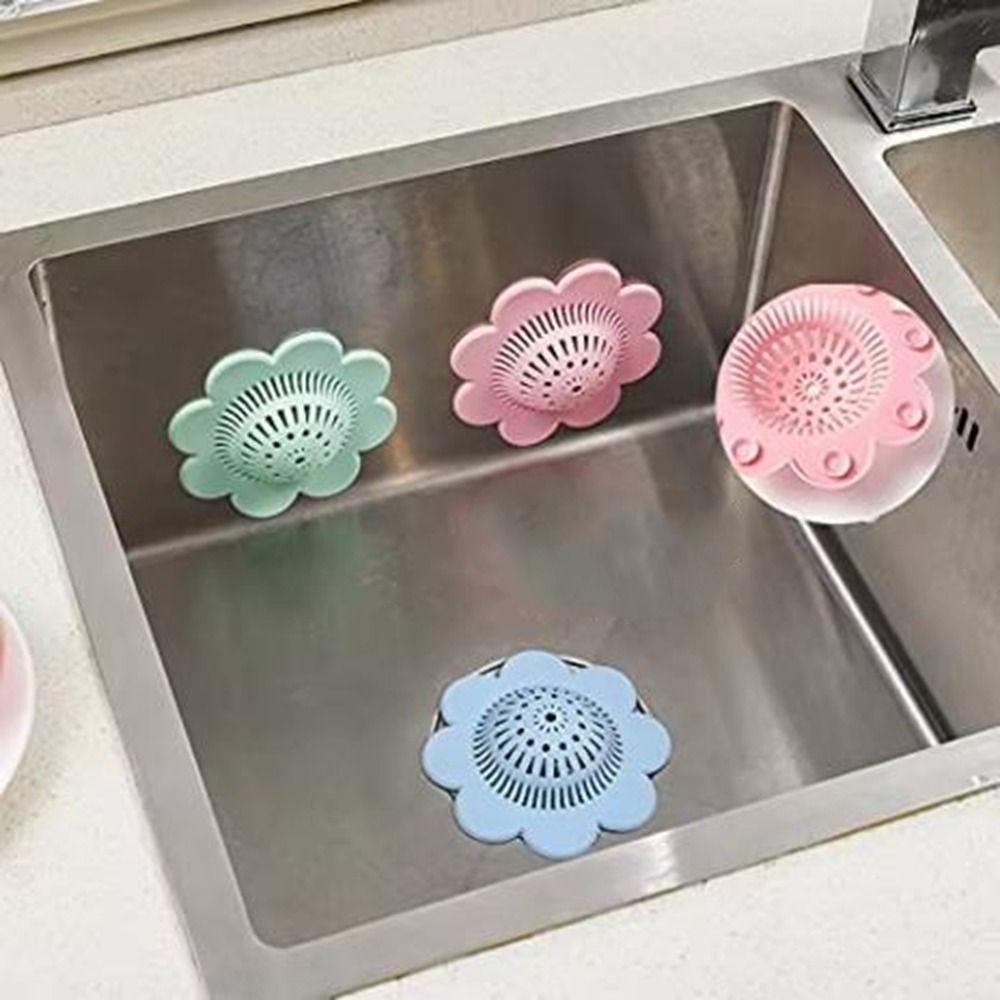 4Pcs Soft Flower Sink Strainer Anti-clogging Hair Catcher Floor Drain Covers Bathtub