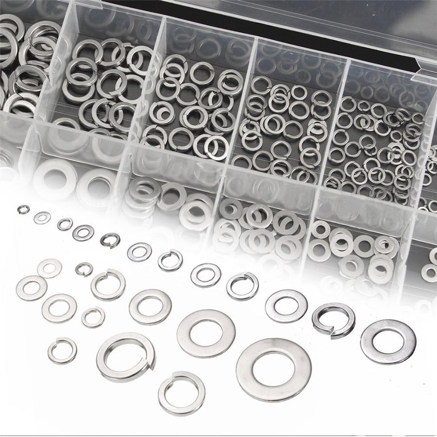 350pc/set Box of Flat & Spring Washer Assortment Stainless Steel Split Nuts Bolt