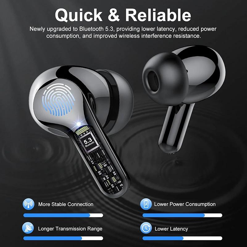UYUXIO TWS Wireless Earphone Noise Cancelling Bluetooth 5.3 Earbuds HiFi Buds Transparency Mode ENC Headphone For iPhone Samsung