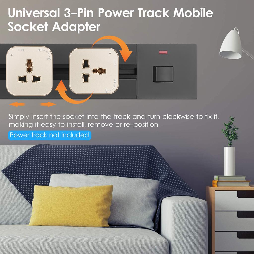 Socket Outlet 3-Pin Track Sockets Power Track Socket Outlet Versatile Electric Mobile Track Socket Power Track Adapter