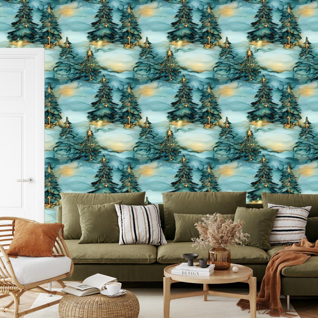 Wallpaper Ink turquoise, sea, green and mint 50x1000