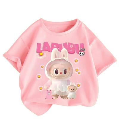 Labubu Girls' Детская одежда Футболка Летняя мода Круглый вырез Короткий рукав 2025 Новая Милая Дышащая Детская футболка