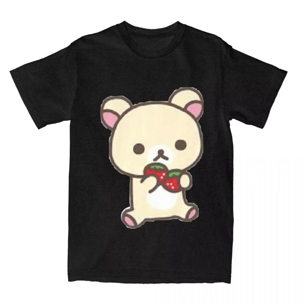 Leisure Rilakkuma Strawberries T-Shirts Women Round CollarT Shirts Animal Bear Short Sleeve Tees Women's Clothing Tops
