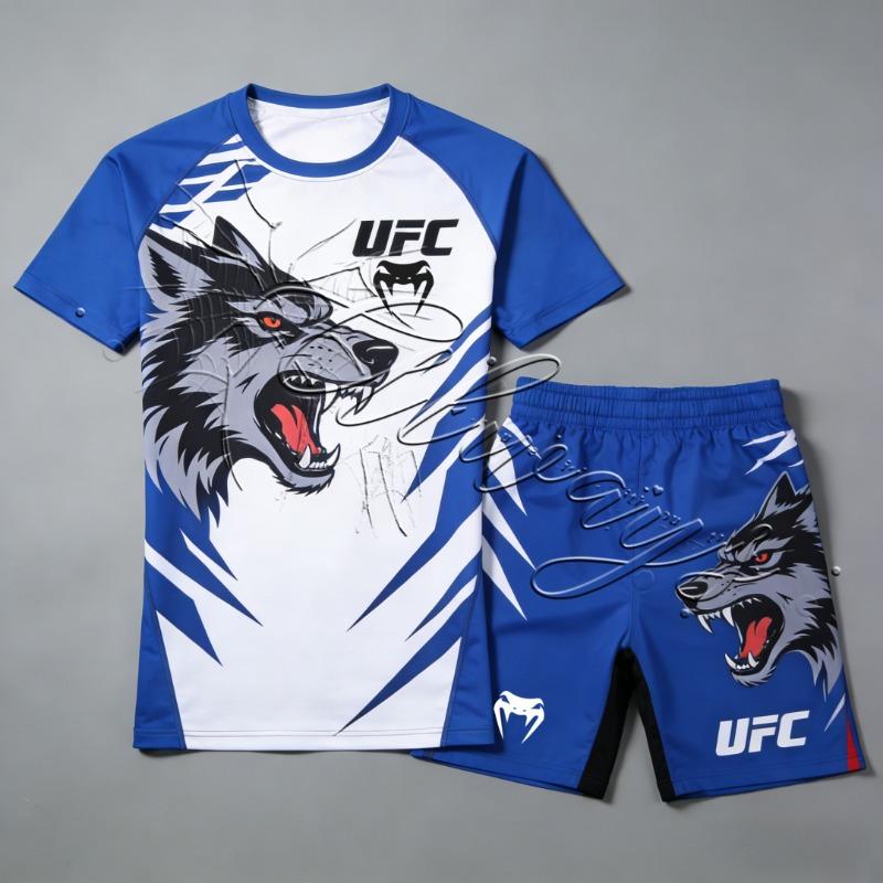 Летний новый спортивный костюм UFC MMA для мужчин и женщин, для занятий фитнесом, любителей единоборств, саньда, бокса. Быстросохнущий, дышащий комплект.