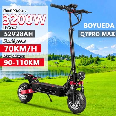 Электросамокат BOYUEDA Q7Pro Max 3200 Вт Двойной двигатель 52 В 28 Ач Внедорожный электрический скейтборд 10" Шина NFC+Подключение через приложение Электросамокат