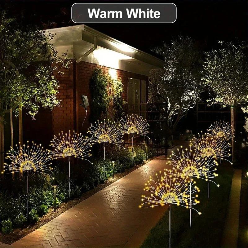 60/90/150/200 LED Solar Fireworks Lights Outdoor Decorative Multicolor Starburst Waterproof Lamps with 8 Modes for Garden Path