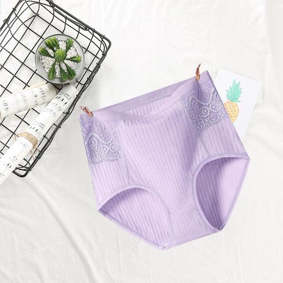 Lace Stitching Ribbed Hip Lifting Women Briefs High Waist Control Belly Underpants