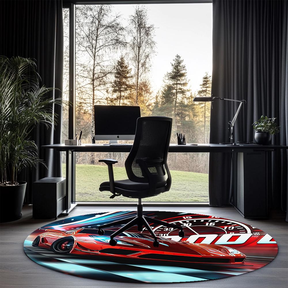 Racing Printed Round Rug Carpet Chair Rug Area Rug Entryway Doormats,for Office Chair Living Room Bedroom Kitchen Room.