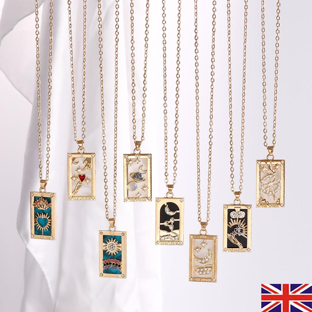 Rectangle Sun Moon Star Enamel Tarot Card Pendant Necklace Crystal Necklace
