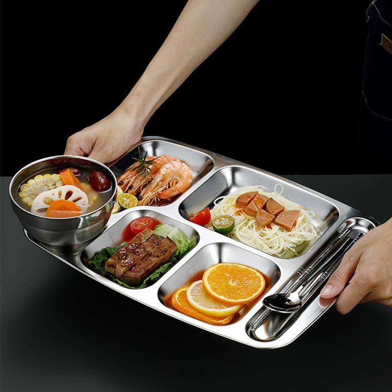 304 нержавеющая сталь разделенный обеденный поднос пищевой утолщенный обеденный контейнер тарелки для школьной столовой детский сад