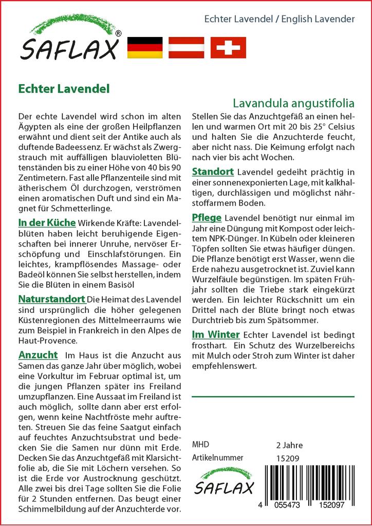 SAFLAX Garden in the Bag - Английская лаванда - 150 семян - С субстратом в подходящем мешке - Lavandula angustifolia