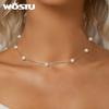 WOSTU Genuine 925 Sterling Silver White Pearl Simple Necklace For Women Elegant Shell Pearl Birthday Jewelry Gift For mom girl