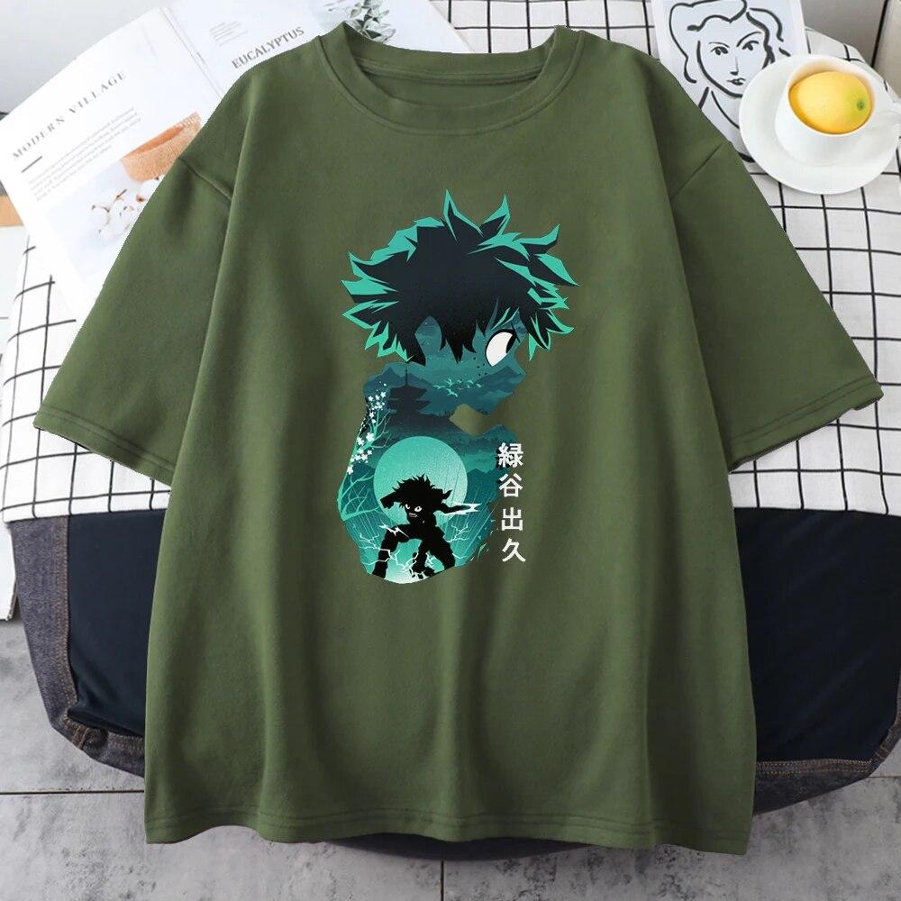 Футболка унисекс с принтом «Мой герой» в стиле аниме, уличная одежда в стиле хип-хоп с круглым вырезом, повседневная одежда унисекс, хлопковые дышащие футболки унисекс