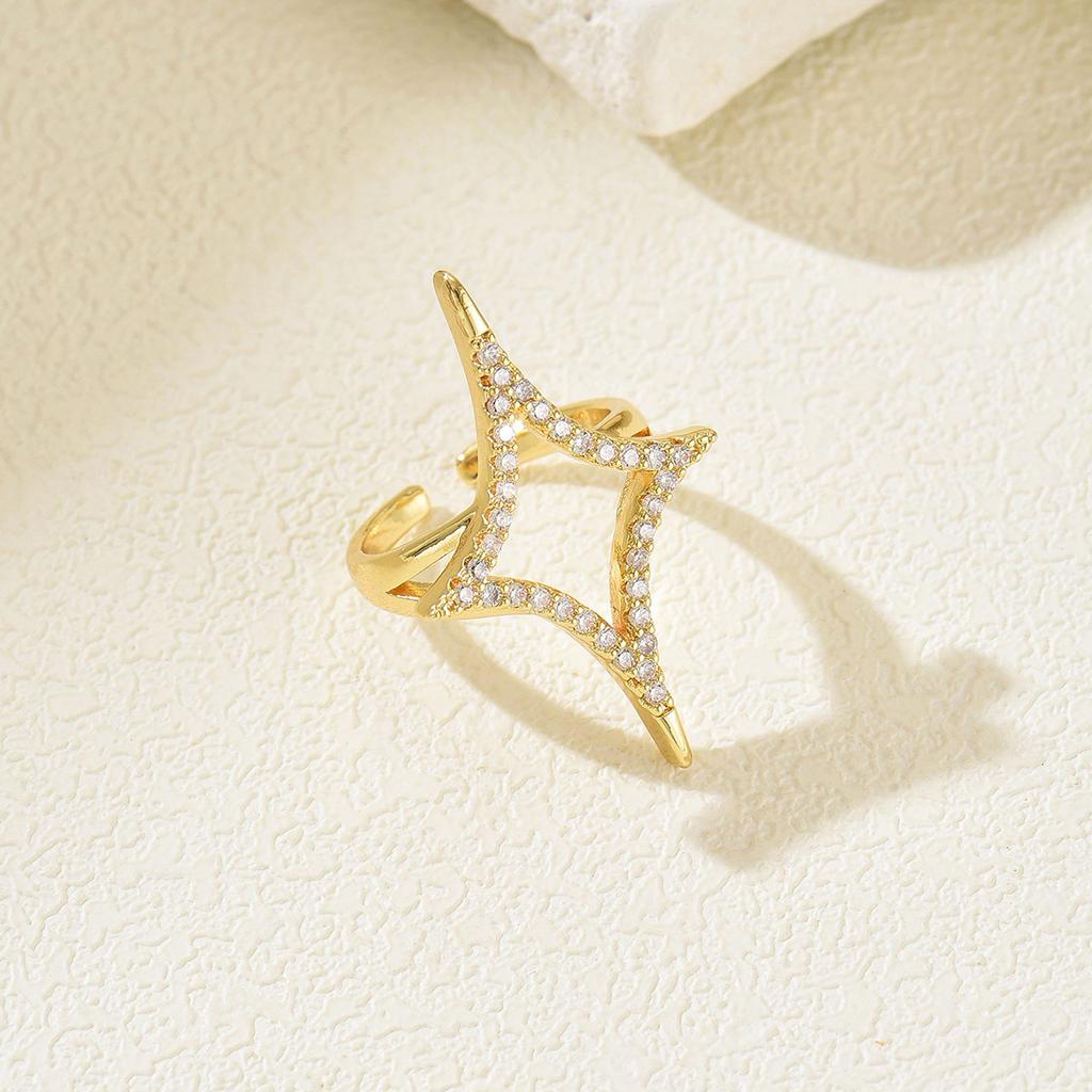 European and American light luxury new women's jewelry geometric star design inlaid zircon ring versatile open ring