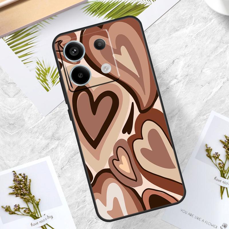 Brown Purple Hearts Swirl Pattern Case For Xiaomi Redmi Note 14 13 12 11 10 9 15 Pro Plus Redmi 13C 14C 15C 10C 12C 15 Cover