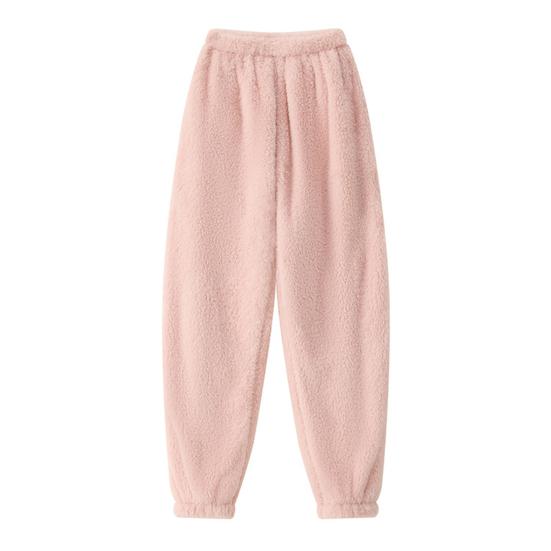 Winter Pajama Pants Thick Plush Elastic Waist Loose Keep Warm Leg-Binding Design Unisex Homewear