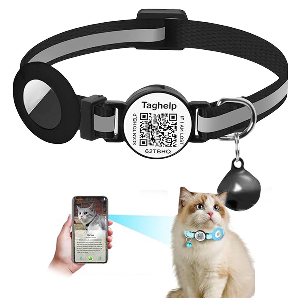 Для Airtag Ошейник для кошки Отрывной ошейник для котенка с QR-кодом Биркой с именем и Колокольчиком Идентификационная бирка для питомца Быстросъемный трекер Ошейники для кошек
