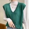 Autumn Women's Knitted Vest Korean Version V-neck Solid Color Pullover, Casual Shoulder Loose Outer Sleeveless Sweater