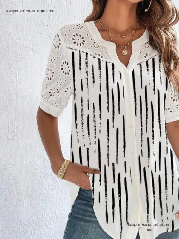 Модная женская рубашка с коротким рукавом, отложным воротником и пуговицами, 2026