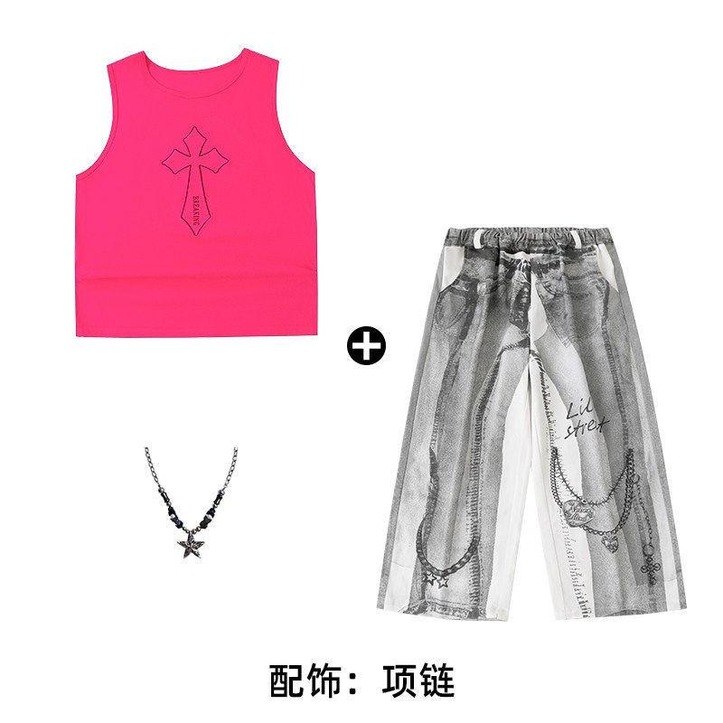 Kids Hip Hop Dance Outfit Set Boys Girls - Street Style Performance Costume With Graphic Pants Accessories