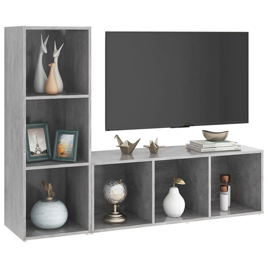 TV Cabinets (2 pcs) Concrete Grey 107 x 35 x 37 cm Engineered Wood