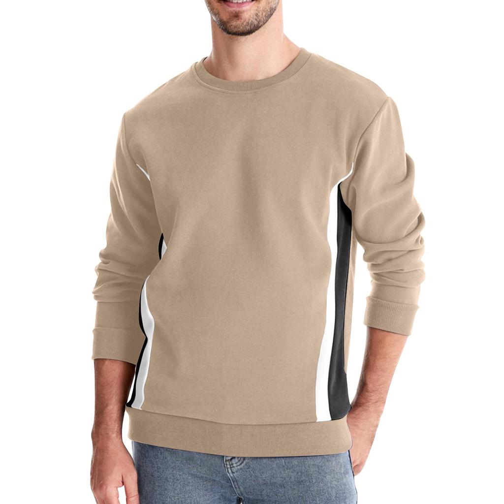 Men's Autumn Long Sleeve Solid Color Sweater Men's Loose Color Block Round Neck Casual Sweater