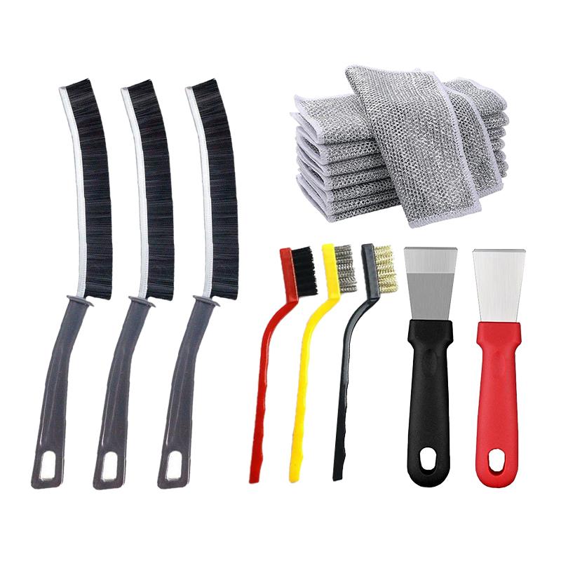 2/3/16PCS Kitchen Cleaning Brush Set Deep Clean Gas Stove Brass Brush for Small Spaces Window Bathroom Gap Mesh Dishrag Washing