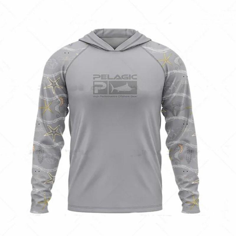 Mens Long Sleeve UV Protection Fishing Shirt Breathable Quick Dry Hooded Sunproof Outdoor Angling Top